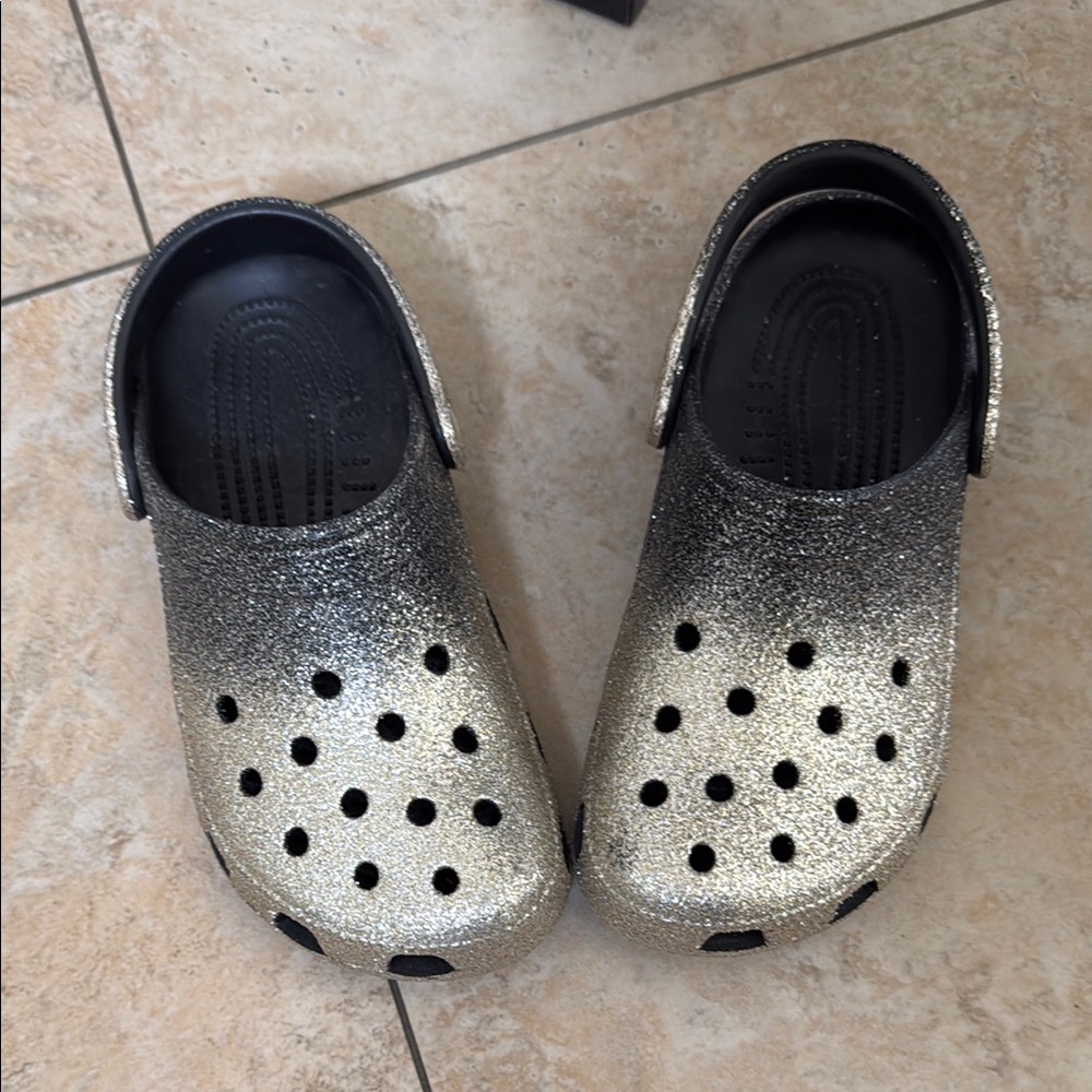 Women’s Glitter crocs size 7- Black and silver